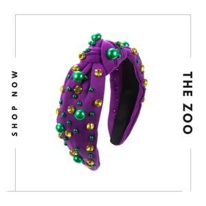 Rhinestone‎ and Pearl Headband Purple Yellow Green